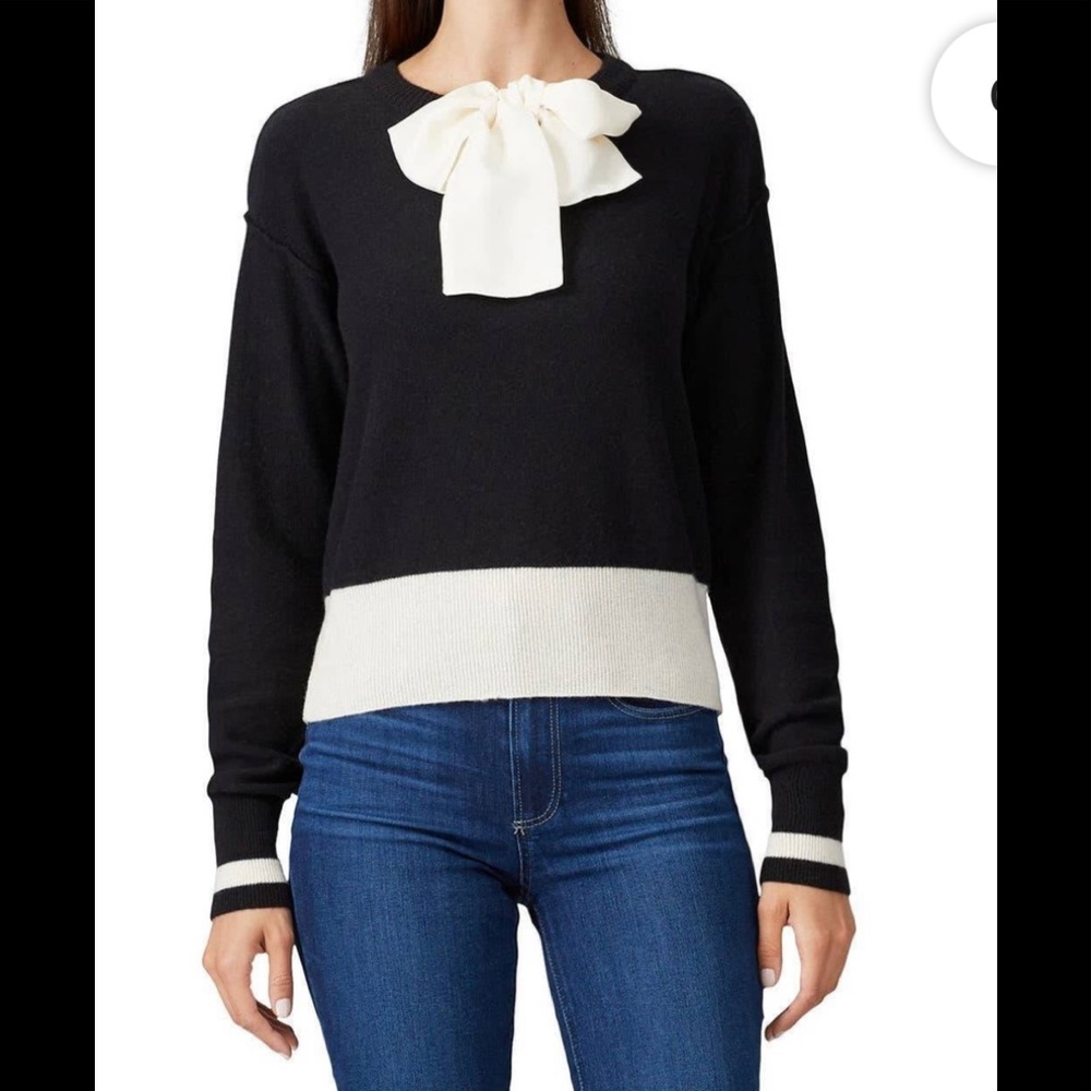 Sweet Baby Jamie Womens Bow Tie Cashmere Wool Sweater Cream Black Size L